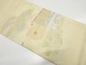 アンティーク　絽　几帳に雪輪・草花模様織り出し丸帯（材料）